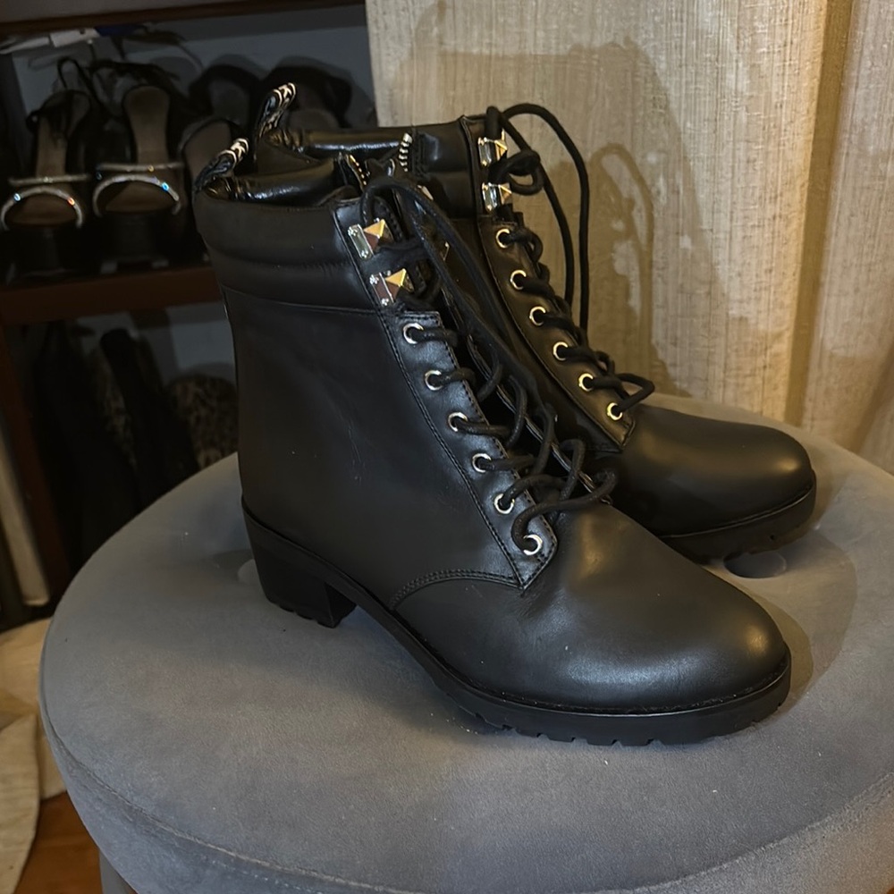 Michael Kors Black Lace-Up Boots with Glossy Finish
